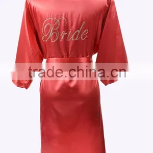 High Quality Soild Color Bridesmaid Satin Kimono Rhinestone Robes thumbnail-2