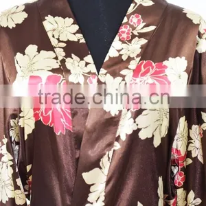 Latest Long Women Floral Satin Kimono Bath Robes Wholesale thumbnail-3