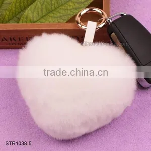 Top Quality Real Rex Rabbit Fur Pom Keychain Heart Shape Keychain thumbnail-5