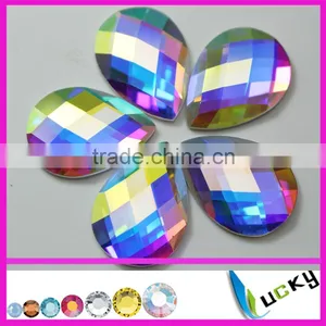 Sew on Flatback Teardrop Shape Crystal ab Color Strass Rhinestones, Can be With or Without Holes Glue on for Clothes thumbnail-1