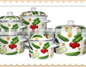 High Quality Cucumber Tomato Fresh Vegetable Full Printable Enamel Cookware Pot Set 5 Pcs thumbnail-1