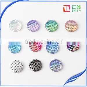 Mix Color Jewelry Findings 10mm/12mm Round Flat Back ab Color Imitation Fish Scale Resin Rhinestone Bead Cabochon thumbnail-4