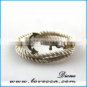 Logo Custom Wholesale Nautical Navy Leather Rope Stainless Steel Black Anchor Bracelet For Men thumbnail-1