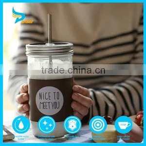 New Fashion Creative Office Glass Coffee Mug With Lid And Straw thumbnail-1