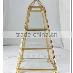 Elegant Vintage Brass Glass PYRAMID Triangle BOX CURIO DISPLAY CASE Box Terrarium Catus| Brass Glass Crystal Wedding Table Vases thumbnail-1