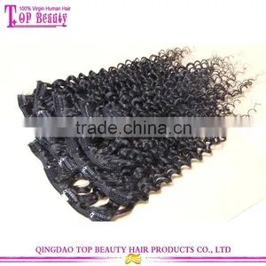 Wholesale Unprocessed High Quality 100% Virgin Indian Deep Curly Hair Clip in Extensions thumbnail-5