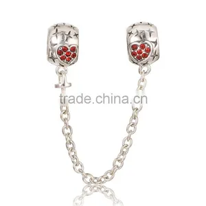 925 Sterling Silver Heart Red CZ Safety Chains Mother Day Gift Bracelet Chains thumbnail-1