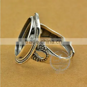 14*19mm 925 Sterling Silver Antiqued Silver Vintage Style Oval Bezel Simple Pattern Ring Base Blank Supplies DIY Finding 1223064 thumbnail-4