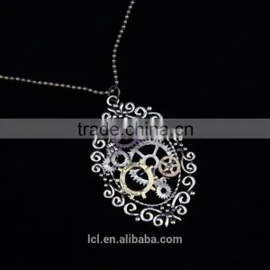 New Design Steampunk Gear Cameo Pendant Statement Necklace 2015 Yiwu Fashion Imitation Jewelry Hot Sale thumbnail-3