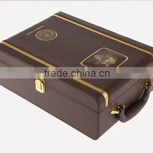 Ou Shigu Wholesale Custom Leather 2 Bottles of Red Wine Box, Dark Brown Beautiful Gift Box thumbnail-2