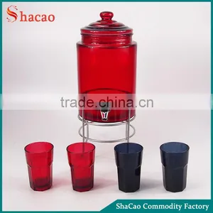 New Design Red And Black Drink Glass Beverage Dispenser With Cups And Rack thumbnail-1