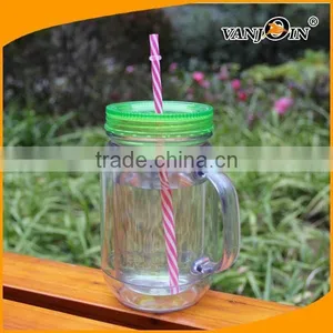 Custom Plastic Mason Jars Bottles With Straw and Handle thumbnail-2