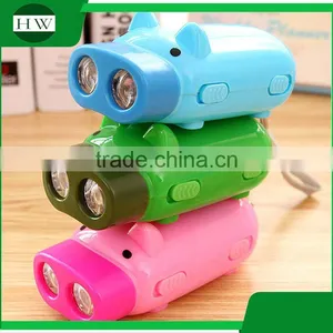 Cartoon Pig Animal Eco Mini Portable Plastic Hand Crank Pressing Led Torch Flashlight With Rope thumbnail-2