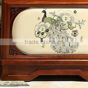 Country Style Wooden And Genuine Leather Sofa Set With Peacock Pattern, Neo Classic Living Room Set(MOQ=1 SET) thumbnail-5