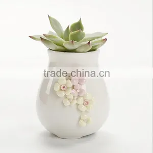 Creative Hand Pinching Flowers Small White Ceramic Flower Pots thumbnail-5