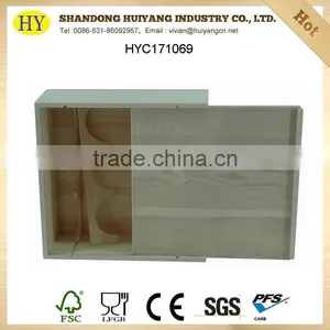 Custom 3bottles Small Volume Unfinished Pine Wood Slide Lid Wine Packaging Box thumbnail-1