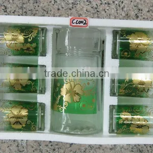 JK019 7pcs Glass Drinking Set With Bronzing Deco thumbnail-1