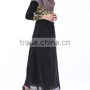 Guangzhou Wholesale Clothing OEM Hijab Style Bright Front Long Sleeve Ten Colors Chiffon Jalabiya With Sash thumbnail-6