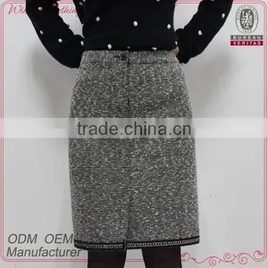 Wholesale Winter Office Wear Elegant Mature Tight Ladies Classic Tweed Pencil Skirt thumbnail-1