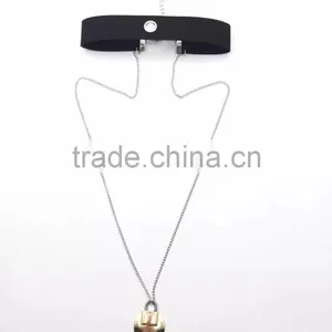 Simple Brand Leather Choker With Locket Pendant Long Chain Necklace thumbnail-6