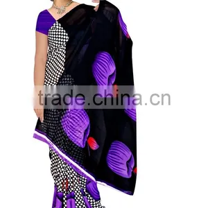 Black & Grey Saree With Blouse Material thumbnail-2
