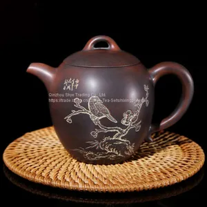 230ml Handmade Customized Large Capacity Qinzhou Nixing Pottery Happiness In Eyes Tea Pot Purple Clay Pot thumbnail-1