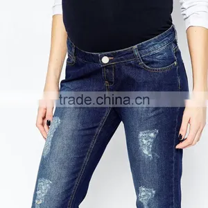 Women Ripped Fashion Blue Loose Style Maternity Jeans thumbnail-4