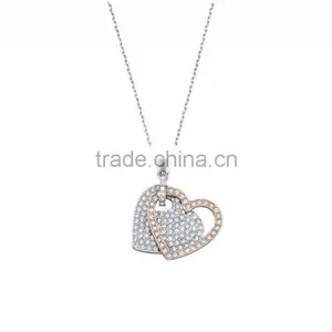 Fashionable Two Tone Plated CZ Studded Heart Pendant thumbnail-1