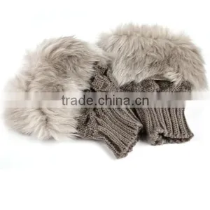 Gloves Arm Warmer Fingerless Gloves-Knitted Rabbit Fur Lined Leather Gloves 8226 thumbnail-1