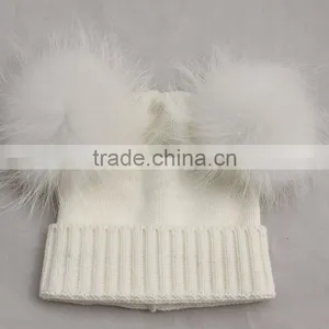 Myfur Top Quality Baby Hats for Kids With Raccoon Fur Balls Knitted Baby Kids Hats thumbnail-1