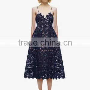 2016 New Handmade White Red Sexy Deep V-neck Flower Lace Dress Runway Elegant Dresses Hollow Out Long Dress Shoulder-Straps thumbnail-4