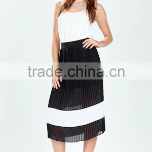 Fashion Pleated Colorblock Midi Skirt/wide Simple Design Skirts 2015 thumbnail-6