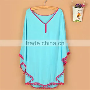 Walson 2016 New Style Summer Plus Size Tassel Beach Cover Up V Neck Casual Dress thumbnail-1
