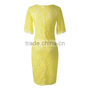 Fashion Vintage Short Sleeve Elegant Floral Lace Cocktail Party Dresses For Women thumbnail-5
