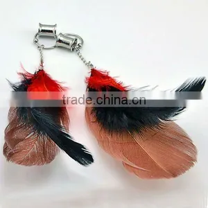 Fancy Annealed Fixed Bead Captive With a Feather Dangle Flesh Tunnel Ear Plug Body Jewelry ,body Piercing Jewelry, thumbnail-1