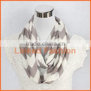 Chevron Infinity Scarf Grey on White Zig Zag Circle Loop Scarf - Quantity Discounts Available thumbnail-1
