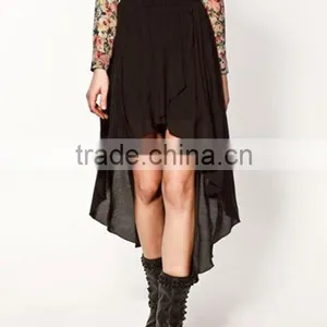 Hot Selling Plain Black Skirt Casual Chiffon Skirt Short Front and Long Back Skirts thumbnail-1