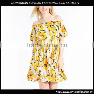 Summer Ladies Latest Fashion Boat Neck Printed Chiffon Dress Designs Women Off Shoulder Casual Dress thumbnail-1