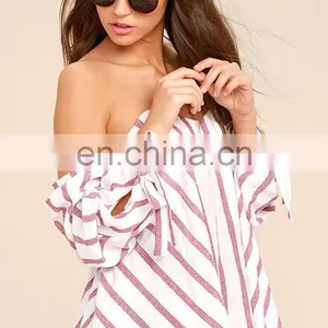 Custom Off the Shoulder Striped Crop Top For Women thumbnail-4