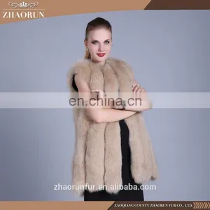 Brown Color Ture Fox Fur Jacket Dyed Fox Fur Vest and Fur Gilet for Lady thumbnail-4