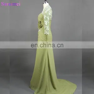 Elegant Mermaid Floor Length Long Lace Chiffon Mother of the Bride Dresses MQ028 thumbnail-2