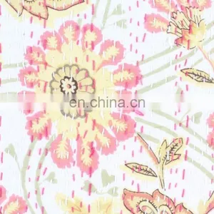 Hand Stitched Handmade Indian Cream Flowlers Floral Design Cushion Cover Decorative Pillow Cover Handmade Kantha Cushion Cover thumbnail-2