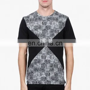 Panneled 100%cotton Mens Fashion T-shirt 2015 Short Sleeve T-shirts With Printed Pannels thumbnail-3
