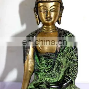 Old Tibetan Brass Sating Buddha Statue Medicine Blessing Buddhism Art Ethnic God Buddha Statue Buddhism Bodhisattva Sakyamuni thumbnail-5