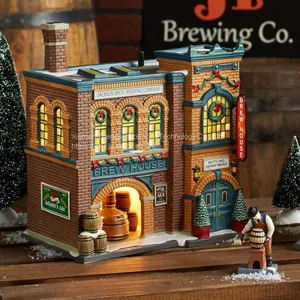 X\'mas LED Lights Christmas House Customized European-style Creative Christmas Decoration House LED Night Light Simulation Cookie House Resin Crafts Decoration thumbnail-5
