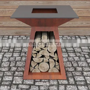 Custom Made Fireplace Corten Steel BBQ With Wood Storage thumbnail-5