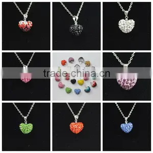 Low Price Shamballa Necklace Wholesale Heart Shape New Arrival Crystal Clay Shamballa With Silver Chains Necklace thumbnail-2