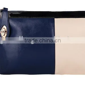Wholesale Contrast Color Genuine Cowhide Leather Lady Designer Clutch Bag With Wristlet Shoulder Bag Hand Bag Messager Bag thumbnail-2