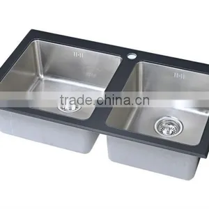 Tempered Black Glass Sink Stainless Steel Hand Made Kitchen Sink thumbnail-1