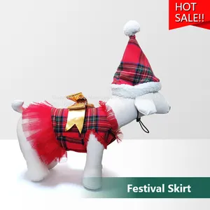 Lace Dog Dress/ Red Plaid Skirt Lace Dog Dress/ Dog Festival Dress/ thumbnail-1